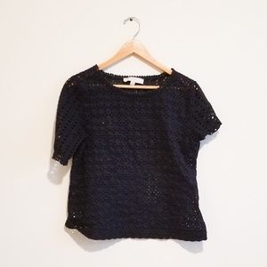 LOFT Navy Blue Top w/ Embroidery